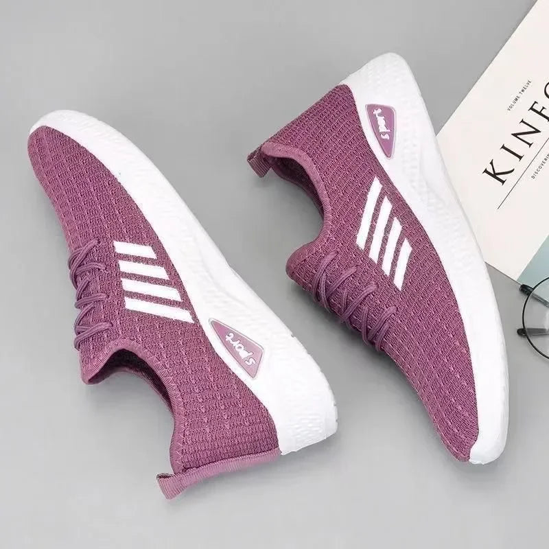 New 2025 Women's Shoes Fashion Flying Woven Women's Shoes Korean Breathable Lightweight Running Shoes Women's Shoes