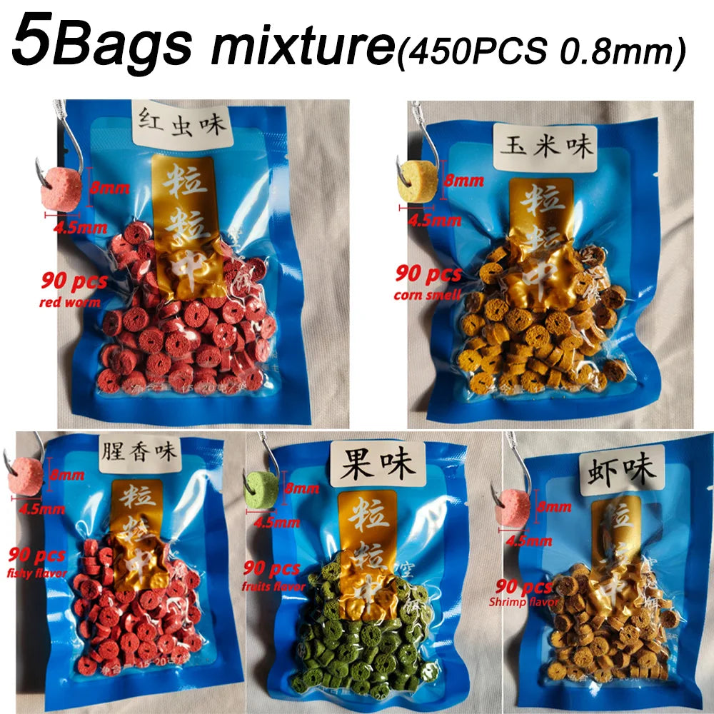 5 Bags Fishing Feed Attractant Hollow Granular Lure Nutrition Food Fishy Flavor Scent Pesca Carp Atomization Bite Hook Soft Bait