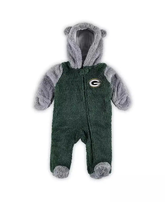 Outerstuff | Baby Boys and Girls Green, Gray Green Bay Packers Game Nap Teddy Fleece Bunting Full-Zip Sleeper
