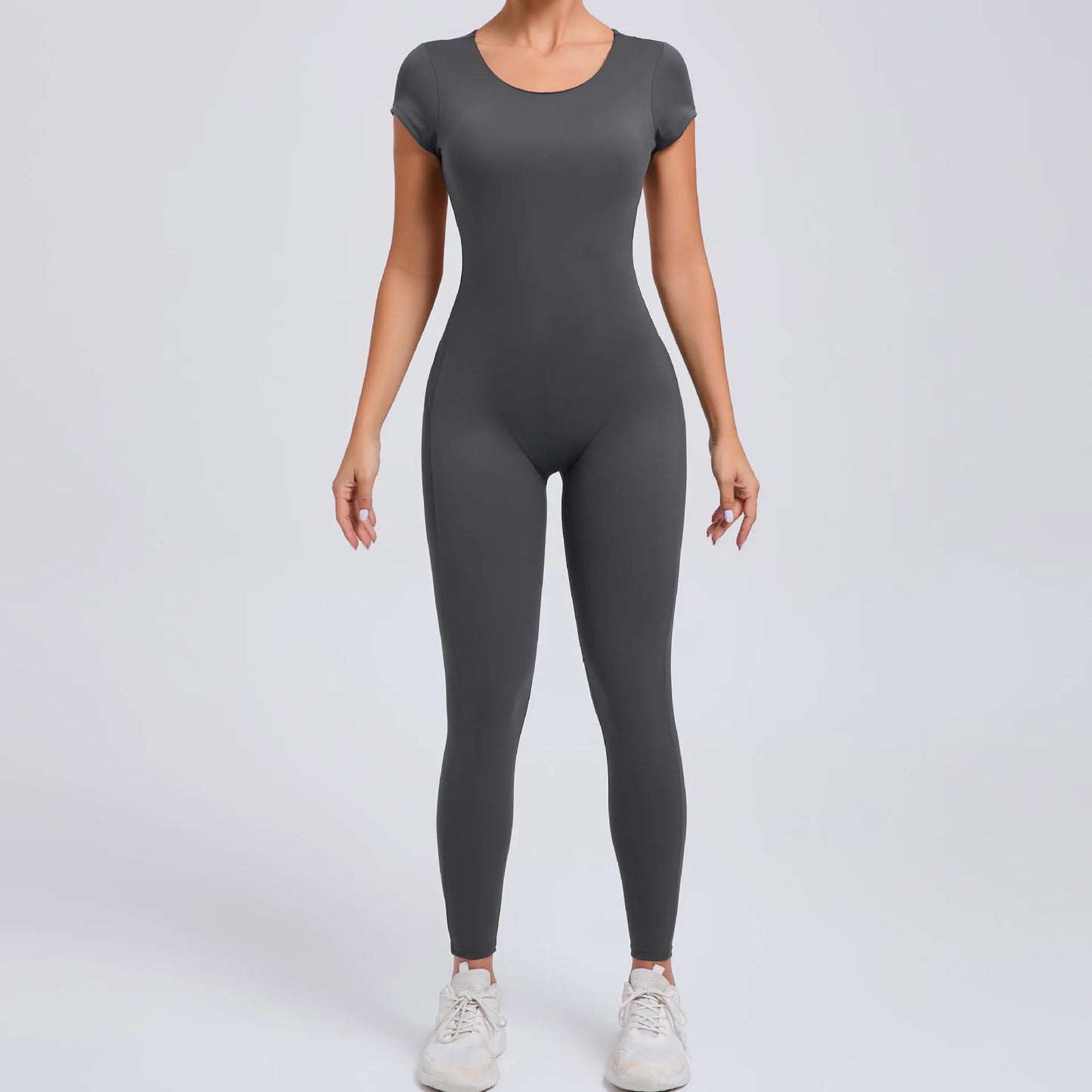 Women's One-piece Yoga Jumpsuit Short Sleeve Open Back Slim Fit Sports Outfit Tights Quick-drying Hip Lift Gym Fitness Clothes