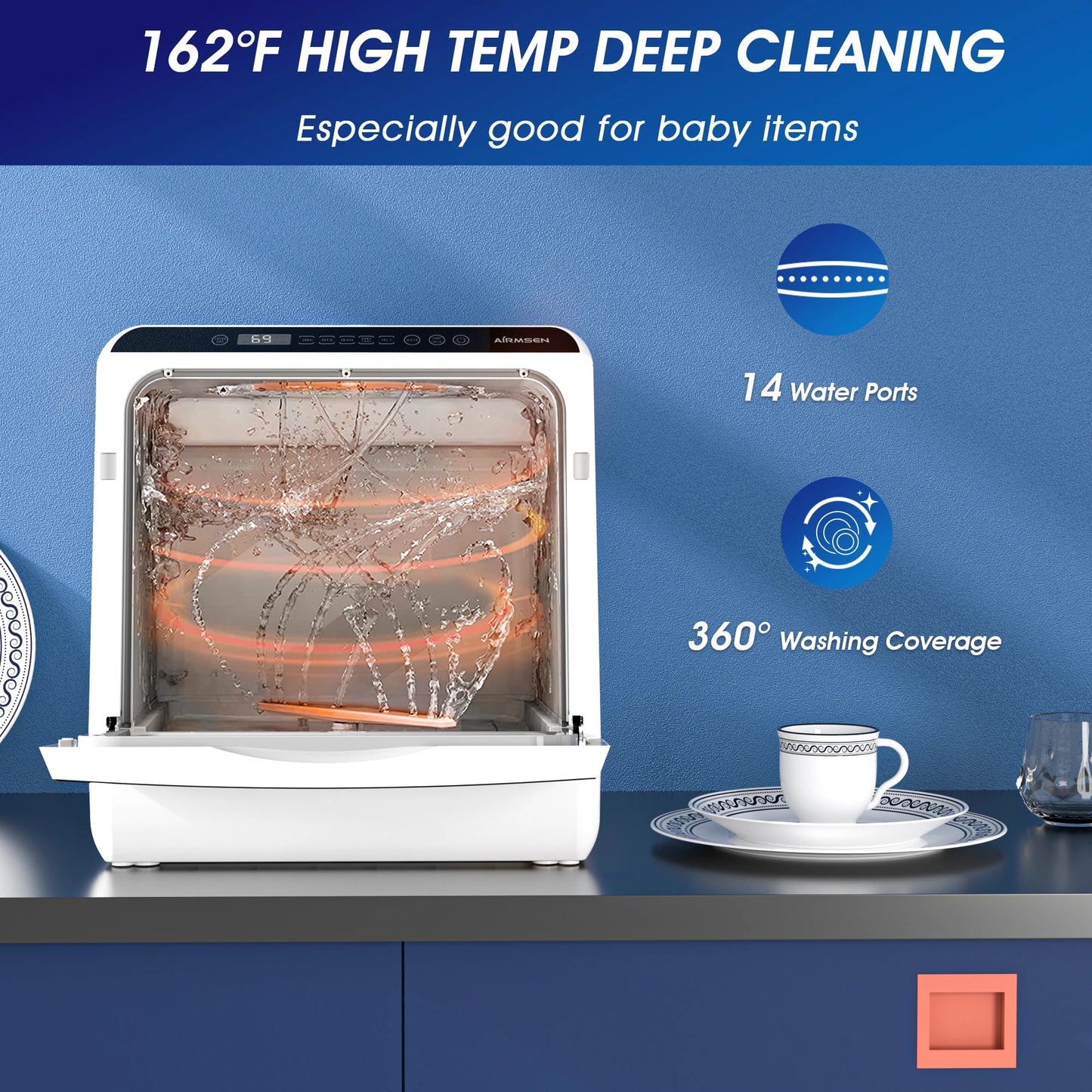 Portable Dishwasher, 6 Wash Programs, Dual Water Supply, Auto Drying, Perfect for Kitchens, Apartments, RVs