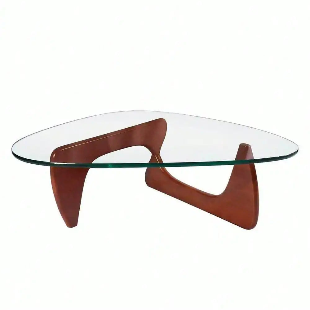 Noguchi  Coffee Table Triangle Glass Top Premium Solid Hardwood Base Cherry