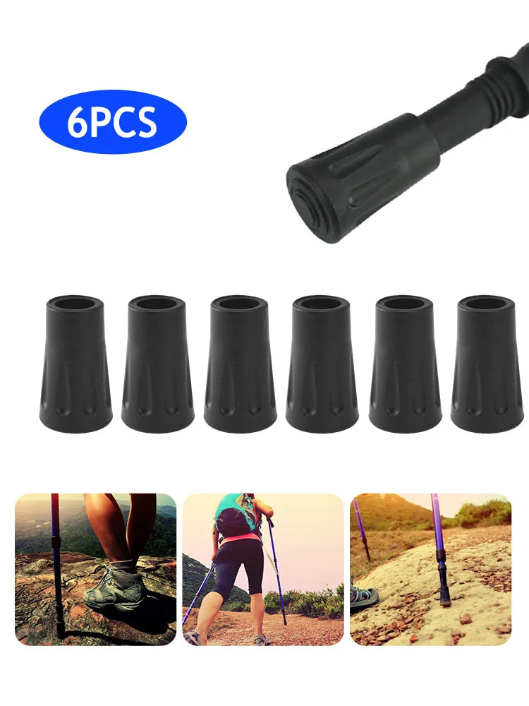 6pcs Non-slip Walking Pole Stick End Protector Lightweight Hiking Stick Replacement Tips Buffer Outdoor Accessories