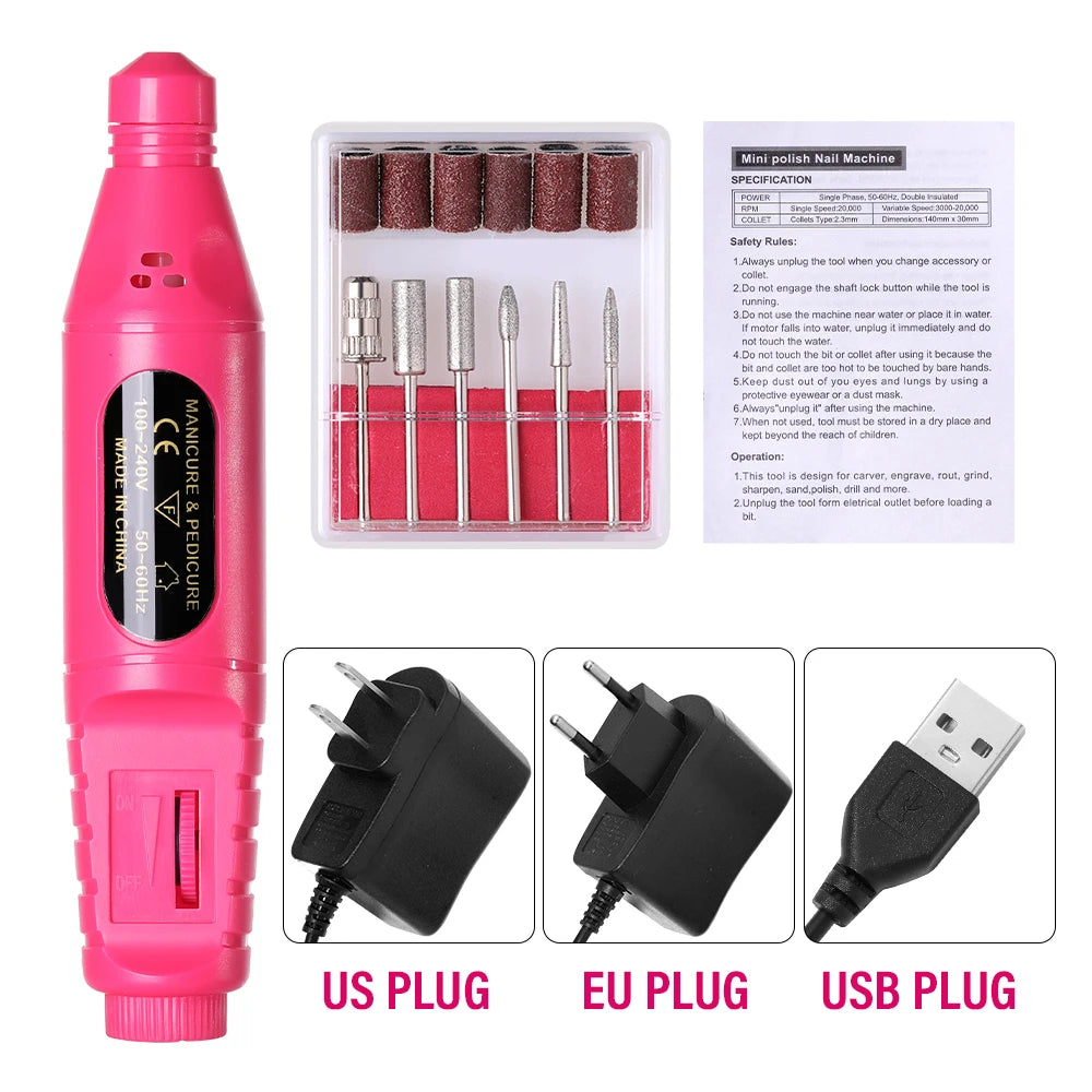 CNHIDS Nail Polishing Tools Electric Nail Drill Machine Pedicure Manicure Drill Set Milling Cutters Set Nail File Equipment