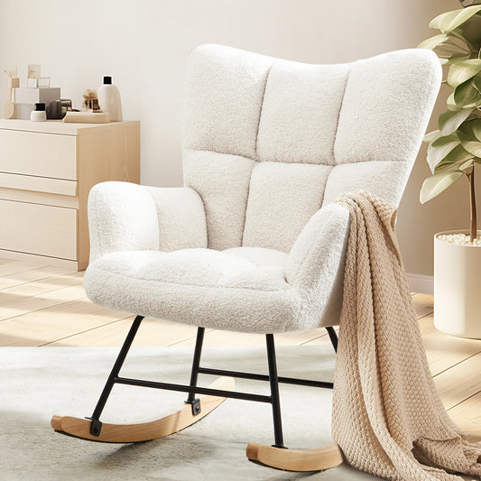 JHK Teddy Fabric Upholstered Glider With High Backrest,Padded Seat, Accent Recliner,Cushion Rocker Armchair,Bedroom Furniture
