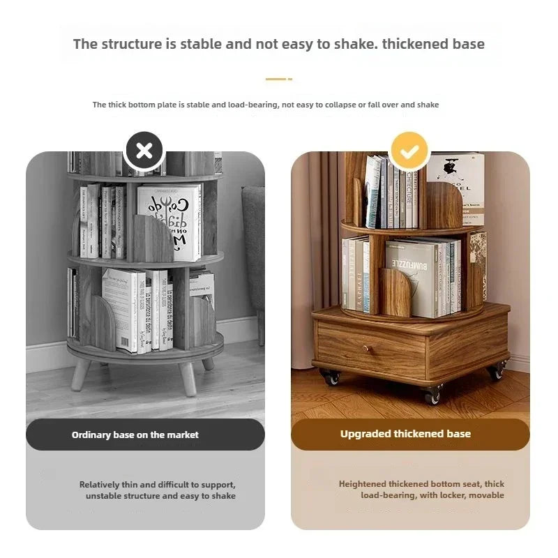 Rotating Bookshelf 360 Floor-to-ceiling Living Room Storage Shelf Home with Wheels Mobile Student Picture Book Shelf Bookcase