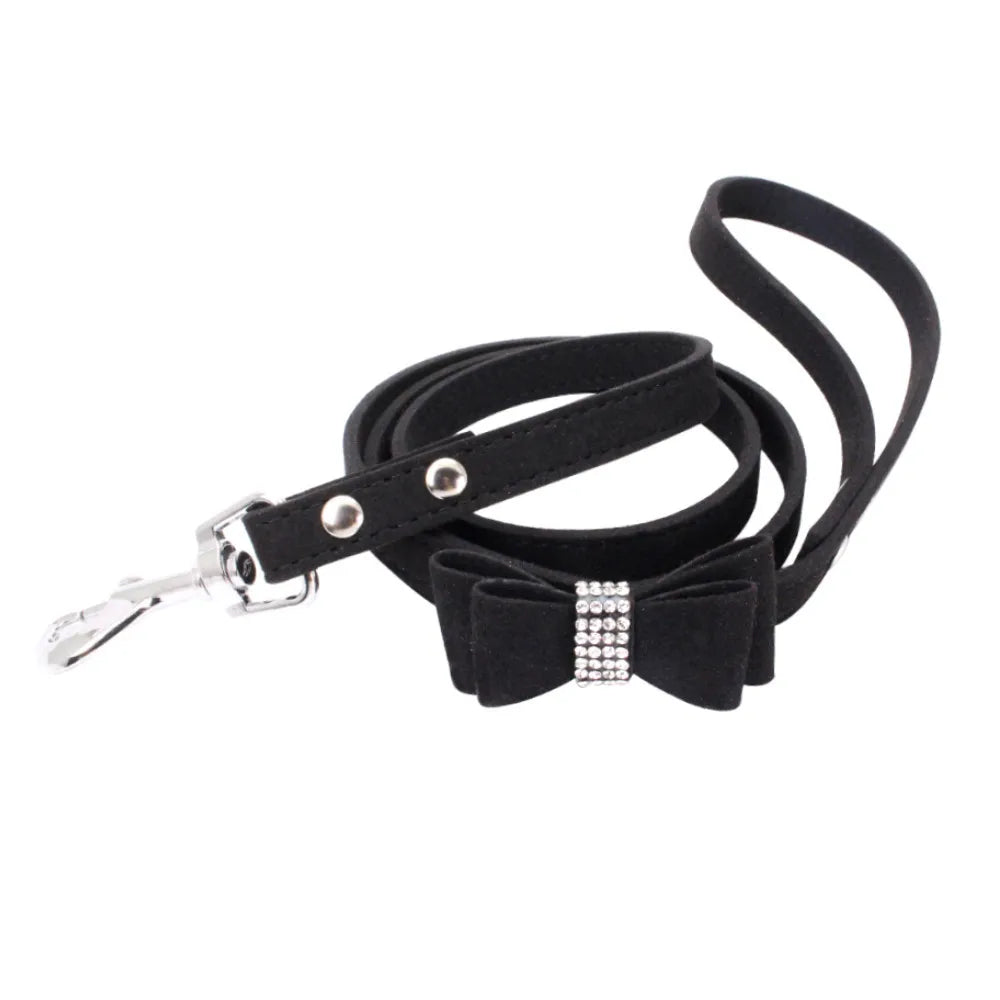Pet Dog Velvet Leather Collar Leash With Rhinestone Bling Blink Butterfly Fashion Pet Leash Accessories Blind Drop Shipping