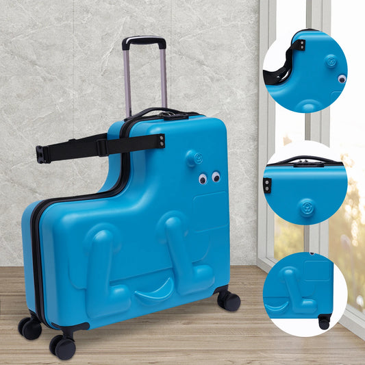 24in Children Ride on Suitcase Parents Assured Kids Luggage Sets Boys & Girls Suitcase w/Cartoon Stickers for Children Aged 4-12