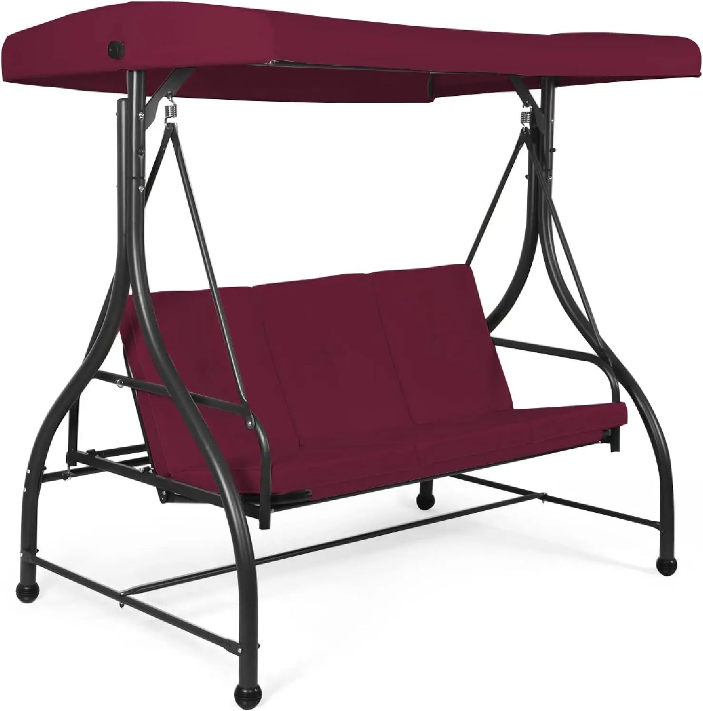Garden Swing Chair, with Adjustable Canopy and Cushions, Outdoor Patio Hammock Convertible Bench, Patio Swing Bench