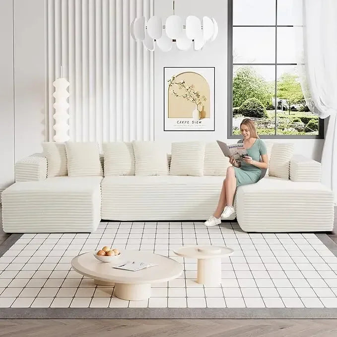 131" Modular Sectional Couch, Luxury Black Sectional Couches for Living Room, Comfy Corduroy Couch Sectional Sofa