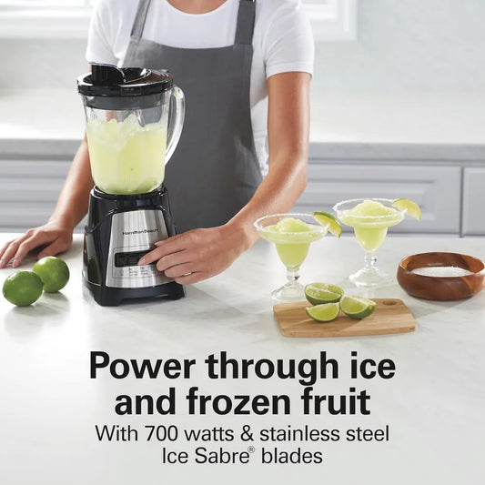 Blender For Smoothies, 40 Oz Glass Jar, 12 Functions Including Puree, Crush Ice, Black, 700 Watts, Black