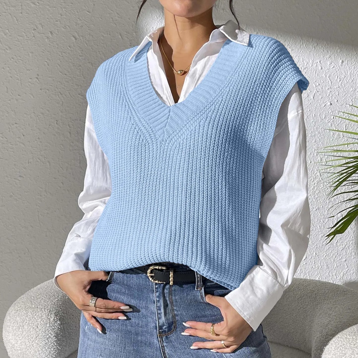 Women's Solid Color Sweater Vest Loose V Neck Pullover Sweaters for Women Graphic Pullover Sweaters for Women Zip Pullover Women