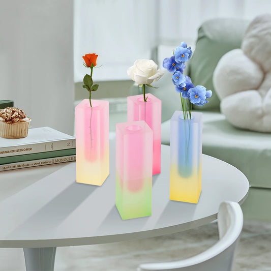 Acrylic Vase Set, 4 Colorful Bottles, Durable and Easy to Clean, Ideal for Flower Arranging, Perfect for Home or Office Decor