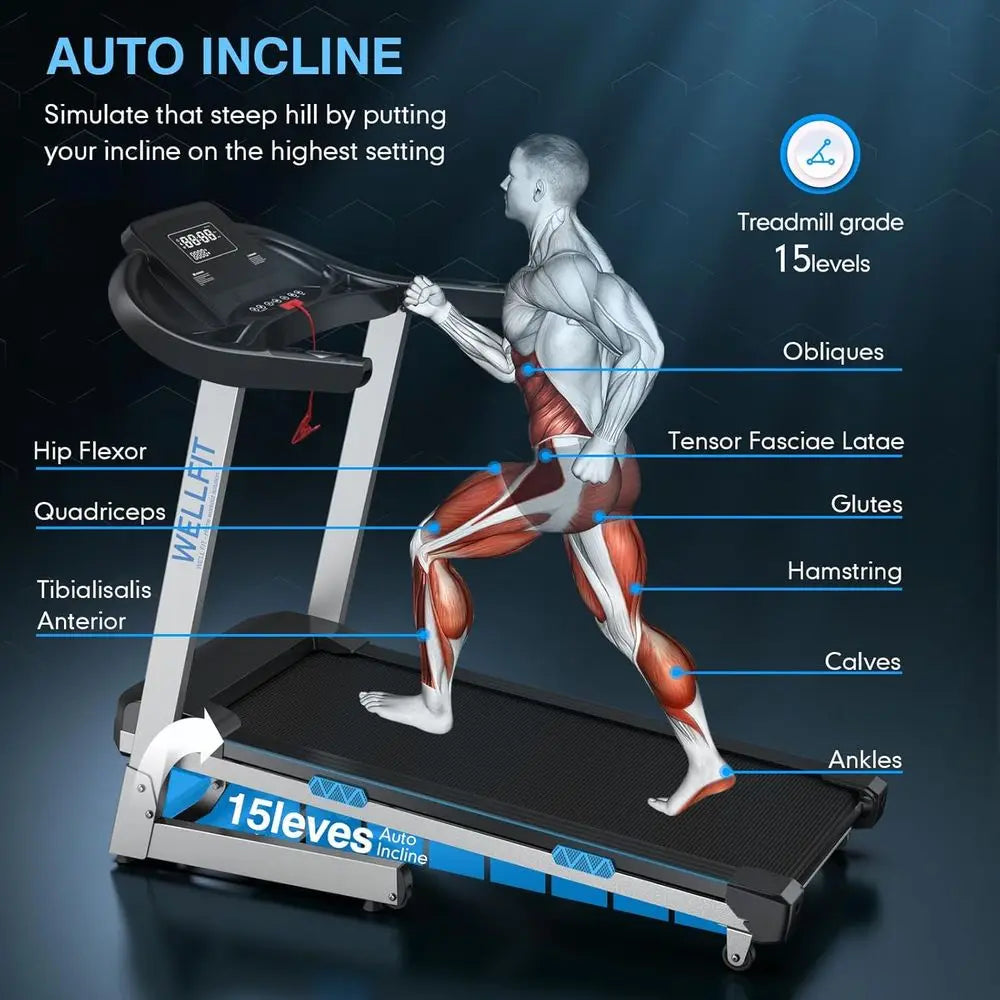 High-Capacity Auto Incline Treadmill, 8.7MPH, 4.0HP, 400+LBS, Smart Voice, KINOMAP Compatible, 95% Assembled, BPM & Music Featur