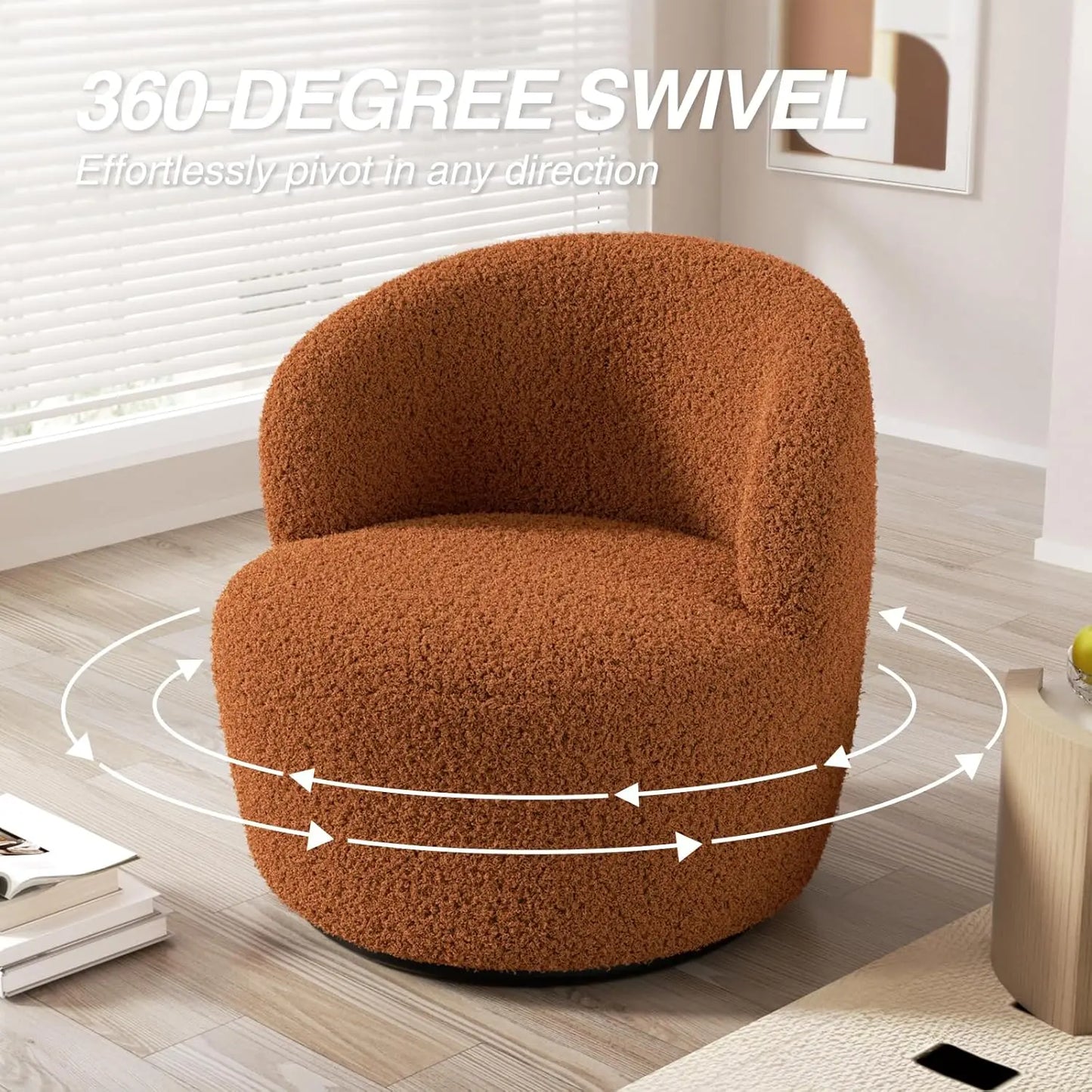 Vabches Swivel Accent Chair Furry Sherpa Chair with Soft Padded Armrest Small Barrel Chairs Comfy Modern Chair for Living Room
