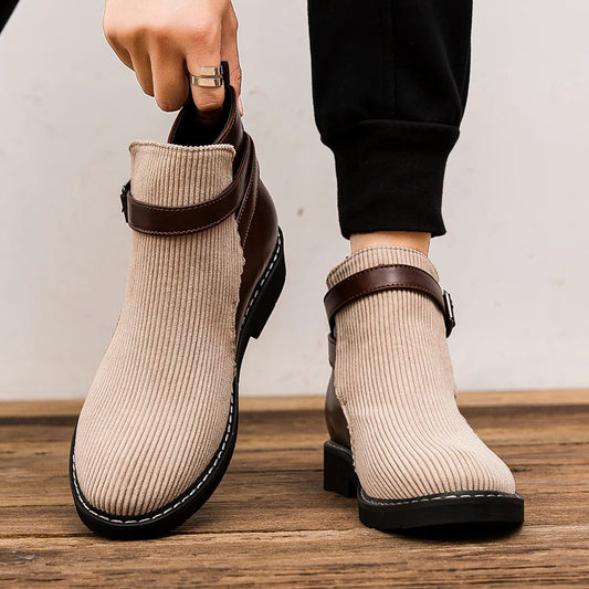 High-top Chelsea Boots, Multi-color Belt Buckle Men's Boots, Pointed-toe Large-sized Retro British Style Men's Boots