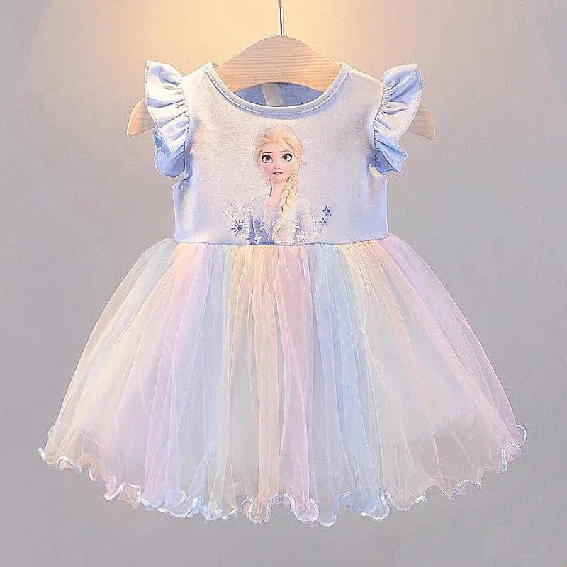 2025 New Disney Summer Kids Dress Clothes Pretty Girls Dresses Frozen Elsa Anna Princess Party Costume For Children Clothing