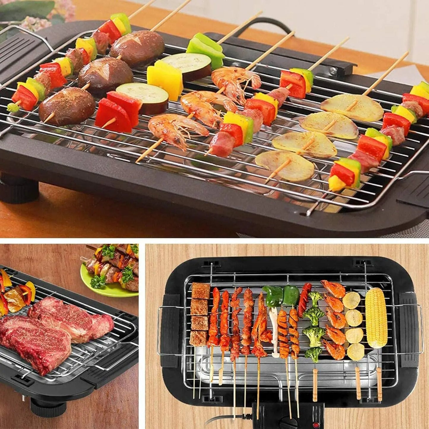 VickyHome BBQ Electric Grill with Detachable Barbecue Wire Grid Rack and Oil Drip Tray, Smokeless Nonstick Barbecue Machine 1500