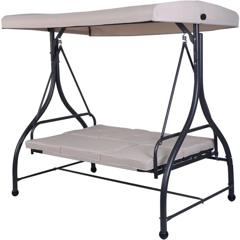 Garden Swing Chair, with Adjustable Canopy and Cushions, Outdoor Patio Hammock Convertible Bench, Patio Swing Bench