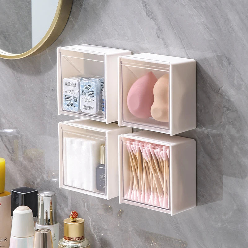 Bathroom Wall Mounted Flip Storage Box, Non Perforated Cotton Swab Stick Storage Box