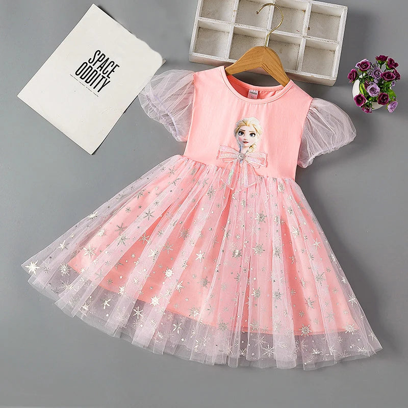 2025 New Disney Summer Kids Dress Clothes Pretty Girls Dresses Frozen Elsa Anna Princess Party Costume For Children Clothing