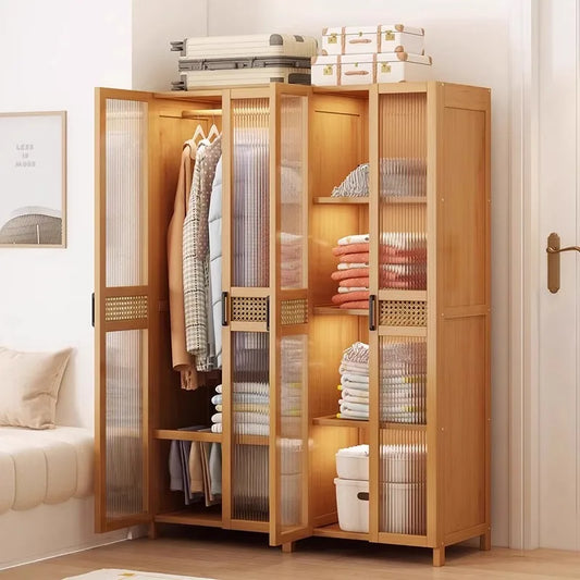 Wardrobe home bedroom simple wardrobe bamboo with door clothes storage cabinet modern simple dustproof storage cabinet