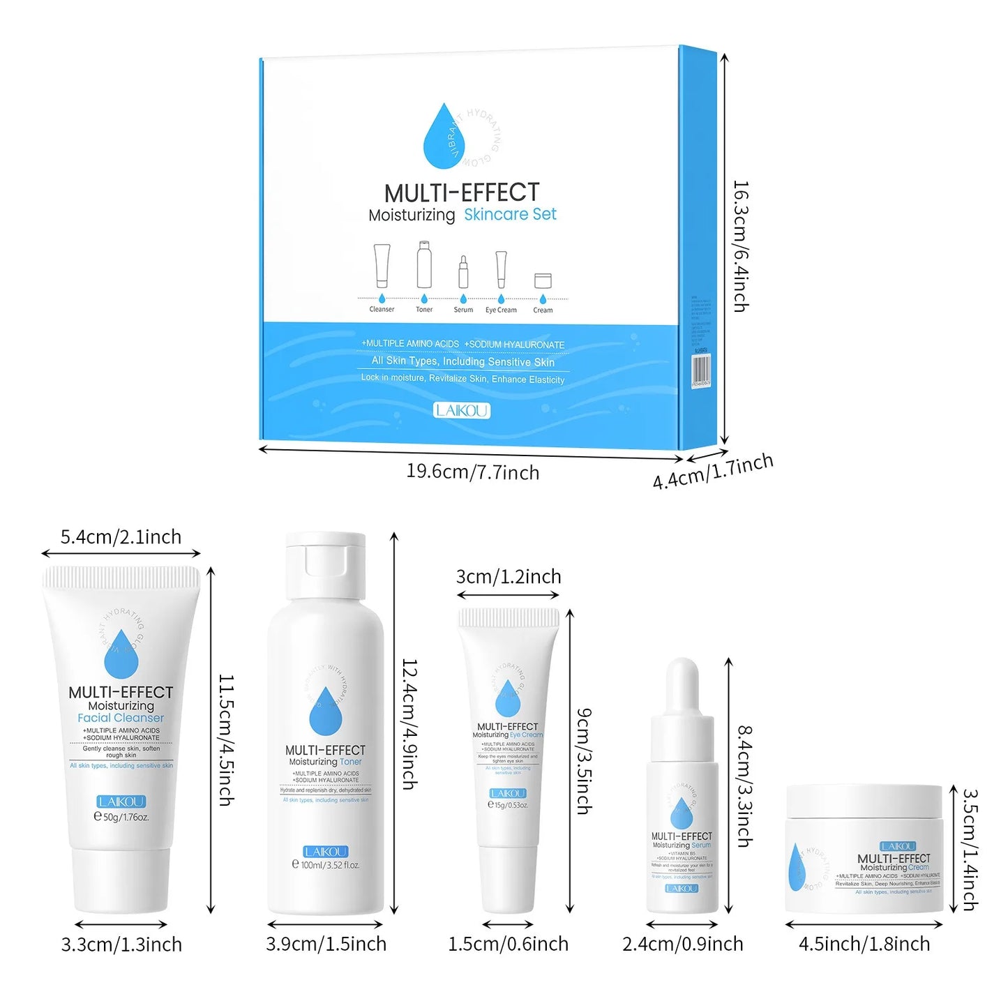 Sodium Hyaluronate Facial Hydration Set Serum Face Cream Cleanser Eye Cream Toner Moisturising Firming Anti-Wrinkle Skin care