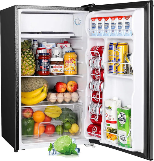 Single Door Mini Fridge, Dorm Fridge, Adjustable Thermostat, Mini Refrigerator for Bedroom, Office, Dorm, Black-BR321