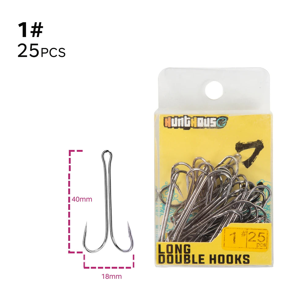 Hunthouse 2020 sharp Double Hook long fishing stainless hooks with soft lure sharp high carbon steel long treble hooks