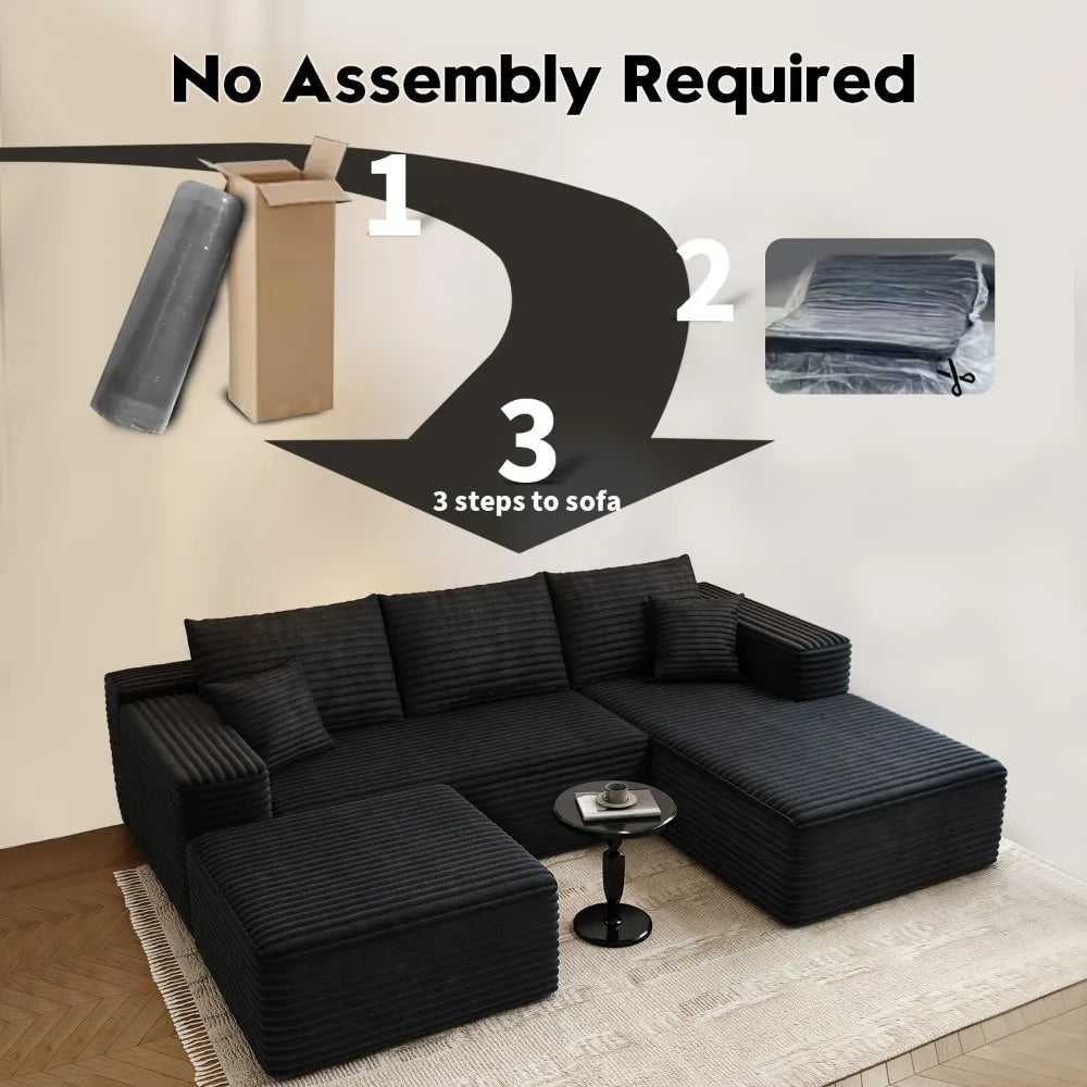 107.5" Cloud Modular Sectional Sofa with 1 Ottoman,Modern Minimalist Upholstered Couches, Comfort U Shaped Sofa for Living Room,
