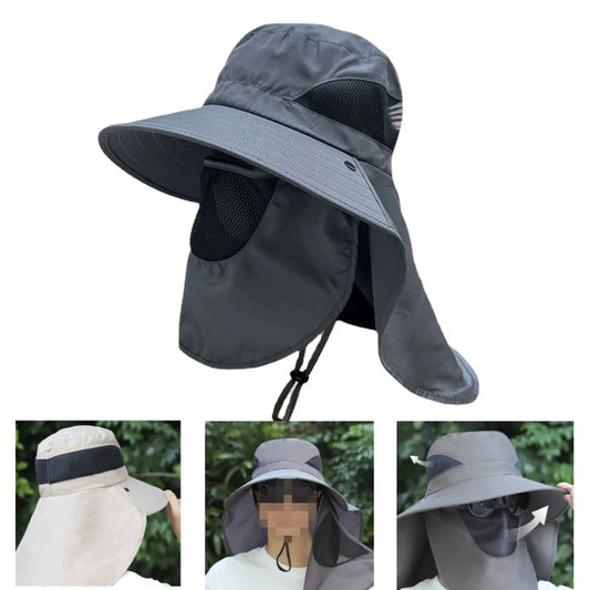 Outdoor Hunting Fishing Cap Breathable Sun Wide Brim UV Protection Fisherman Hat Hiking Fishing Visor Hat with Removable Mask