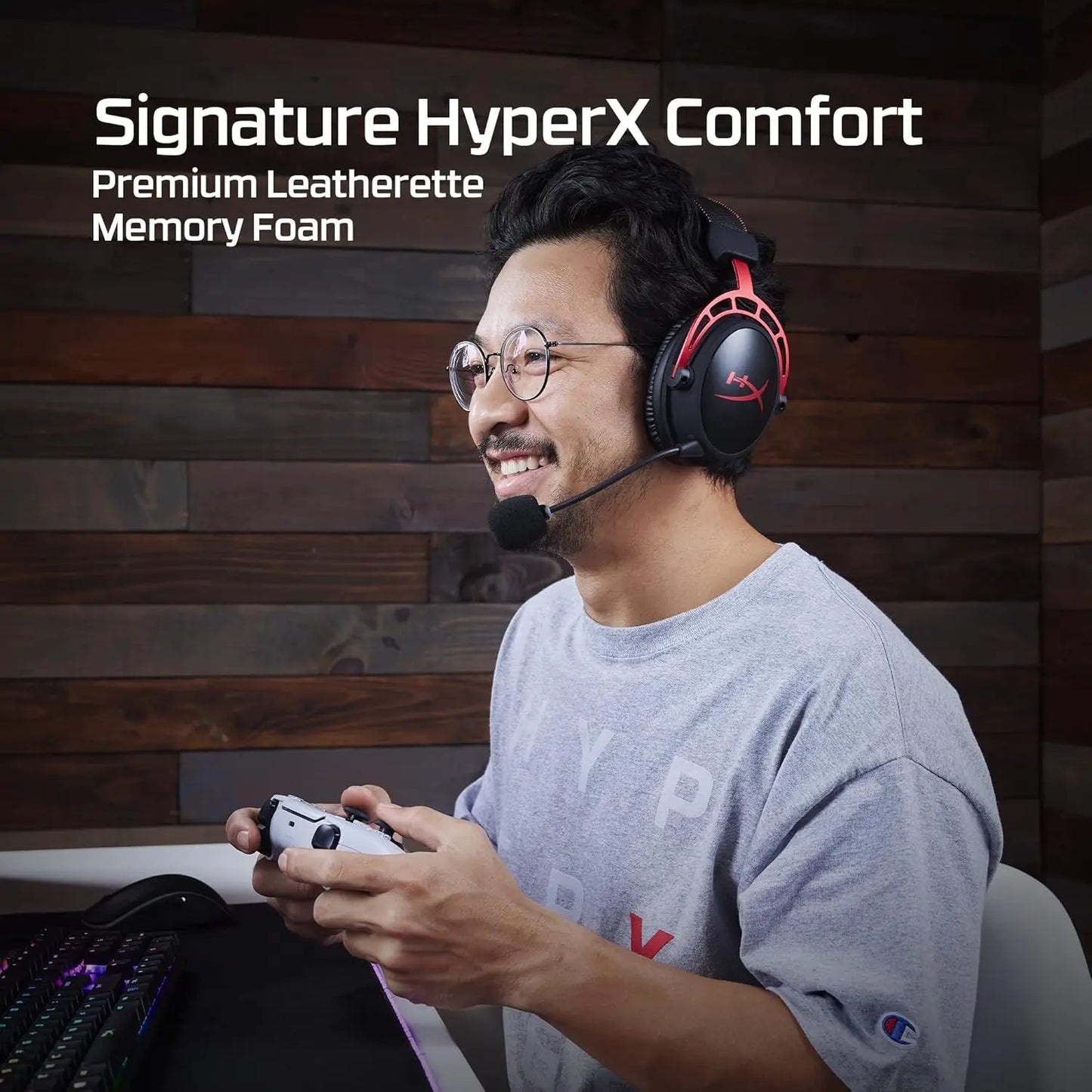Wireless Gaming Headset with 300-Hour Battery, DTS Spatial Audio, Noise-Canceling Mic, Aluminum Frame - Red
