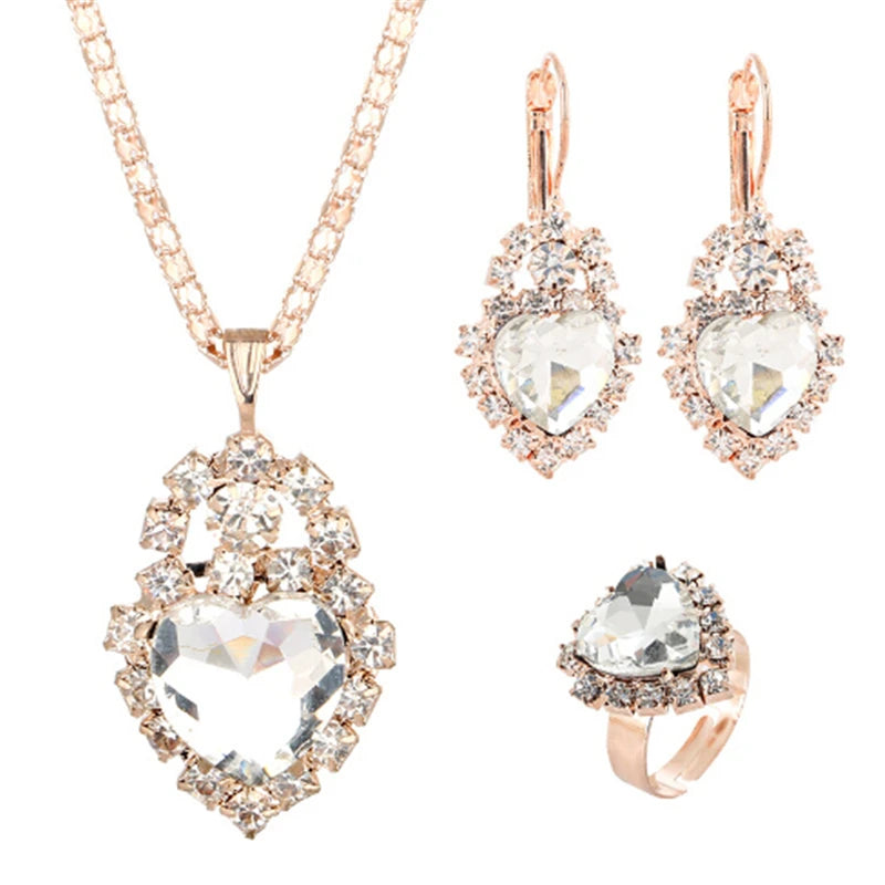 Jewelry Sets Women Wedding Jewelry Set for Brides Gold-Color Zirconia Earring Pendant Necklace Ring Sets