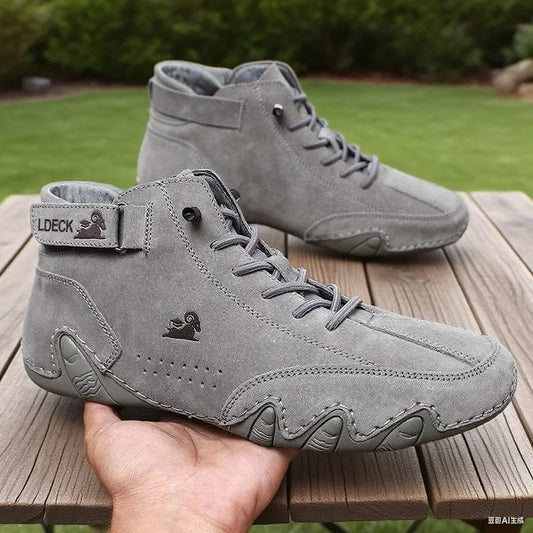 Leather Walking Shoes for Men 2025 New Casual Luxury Man Boots Outdoor High Top Sneakers Fashion Roman Footwear Motorcycle Boots