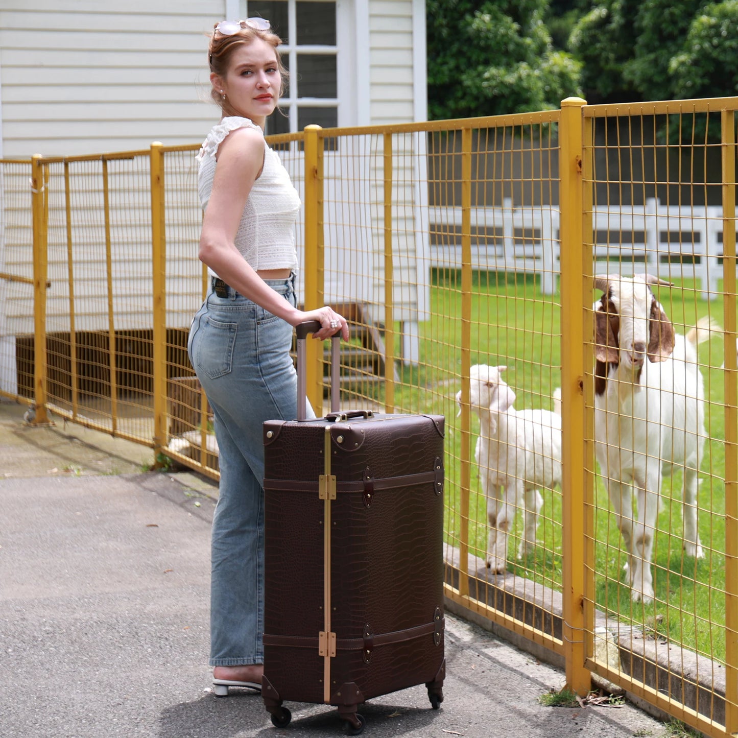 urecity Vintage Luggage Set 2 Piece Retro Trolley Luggage Bag Travel Luggage set with Spinner Wheels, TSA Lock and Handbag