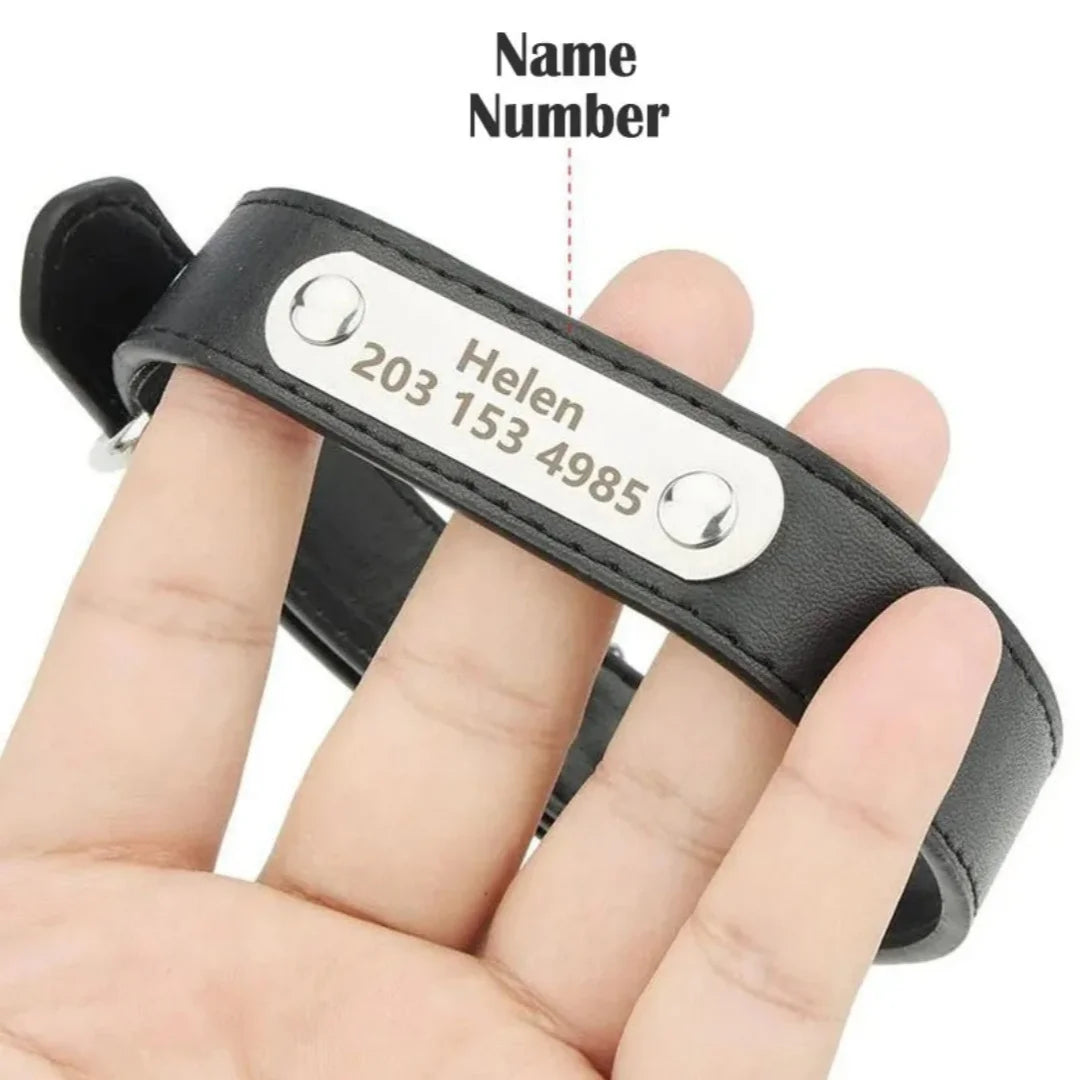 Personalized Name Carved Dog Collar ID Tag  Anti-lost Solid PU Leather Collar For Small Medium Large Dogs Puppy Cat Pet Supplies