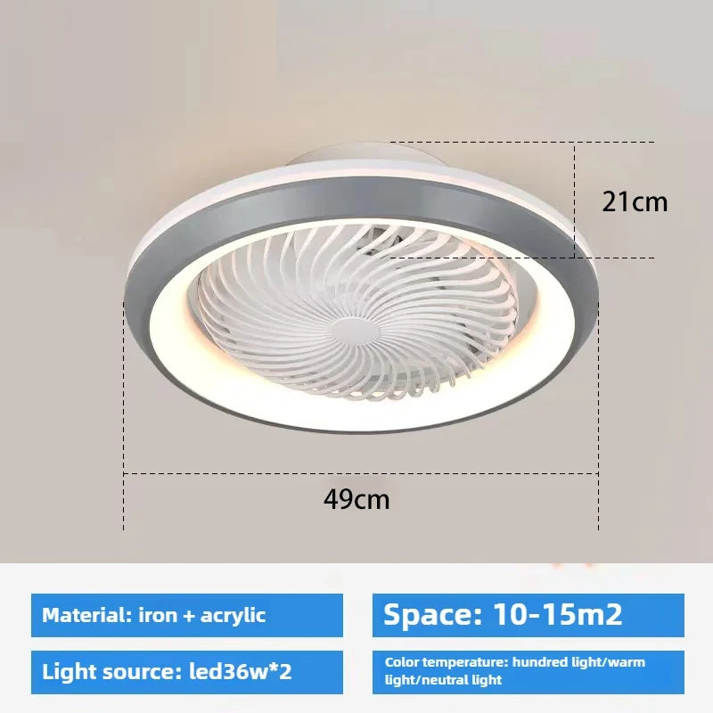 6-Speed Enclosed Circular Fan Light with Remote Control, Bedroom Fan Light, Living Room Bedroom Dining Room Ceiling Light