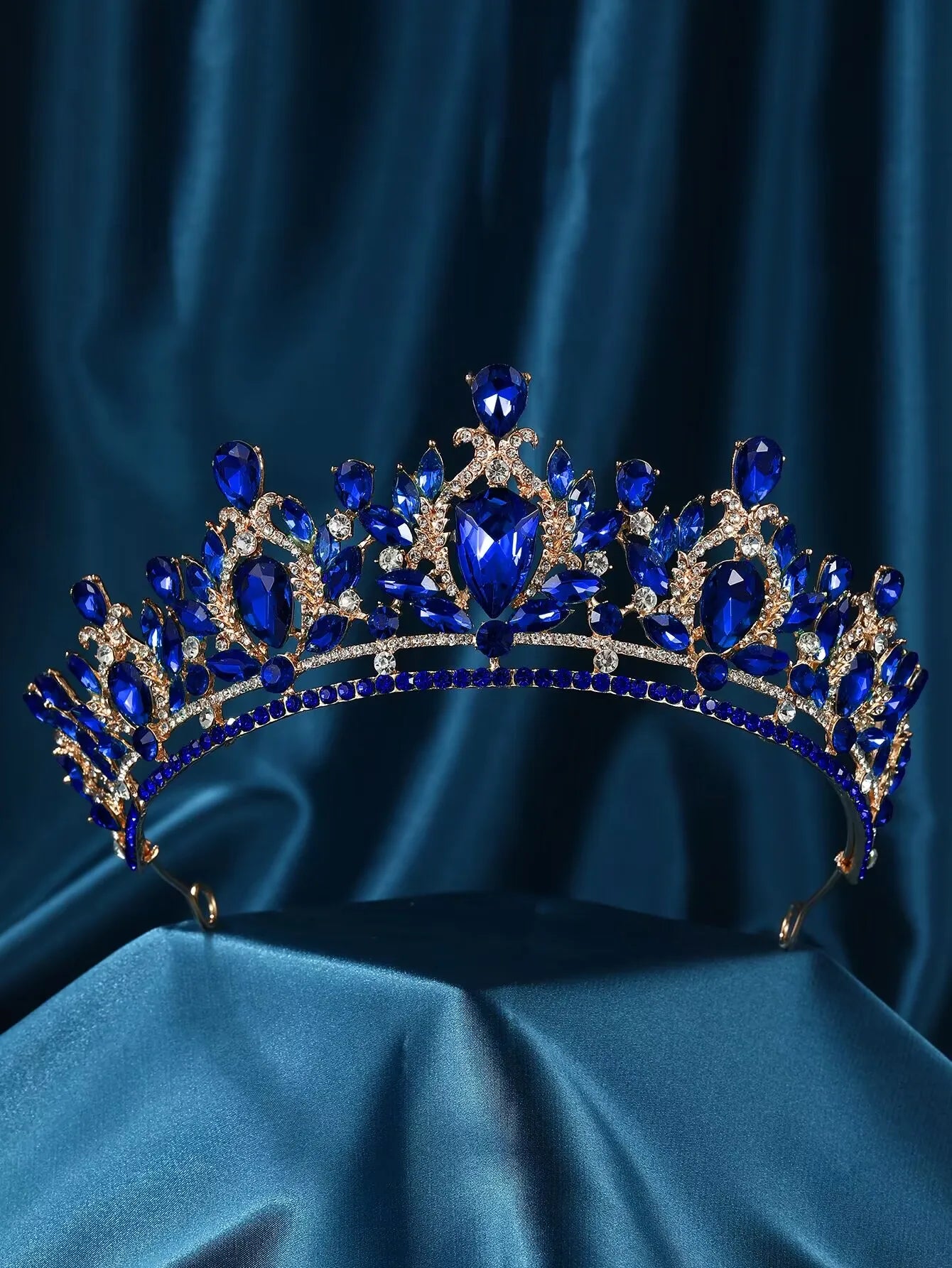 Gorgeous Crystal Blue Bridal Jewelry Set Fashion Tiara Earrings Necklace Set for Women Wedding Crown Jewelry Set