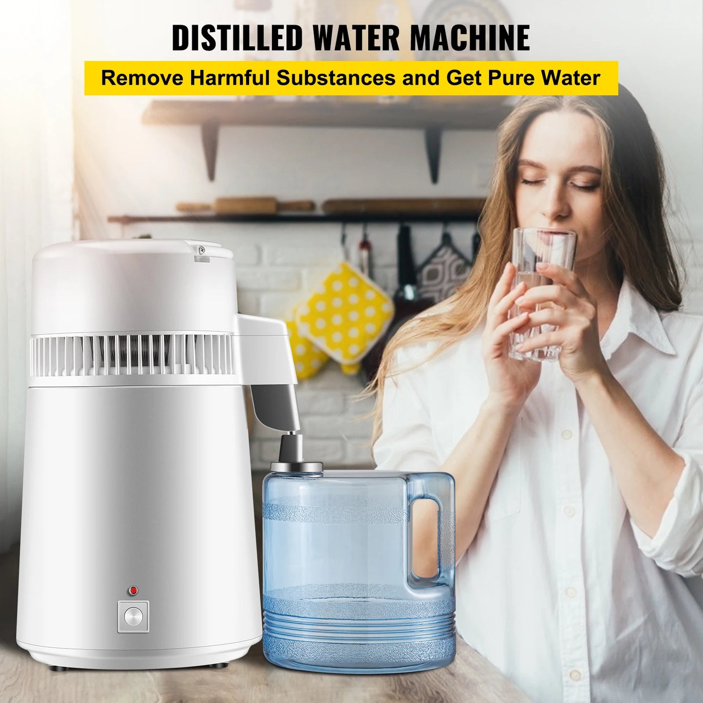 SucceBuy 4L Water Distiller Purifier Filter Dispenser Heating Drinking Bottle Softener 304 Stainless Steel Home Appliance
