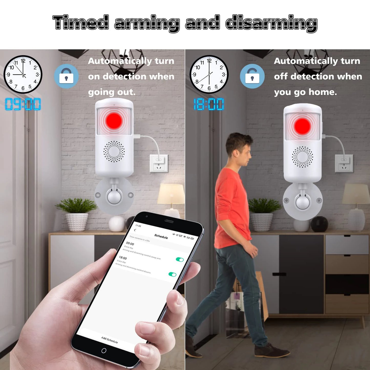 Smart PIR WiFi Motion Sensor Alarm with 110dB Siren & App Alerts, Tuya App for Remote Arm/Disarm,  Home Security System