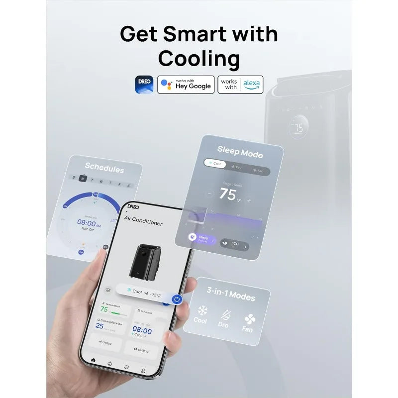 Dreo Portable Air Conditioners, 14,000 BTU AC for Bedroom with Drainage-free Cooling,46dB Quiet, APP/Voice/Remote,24h Timer