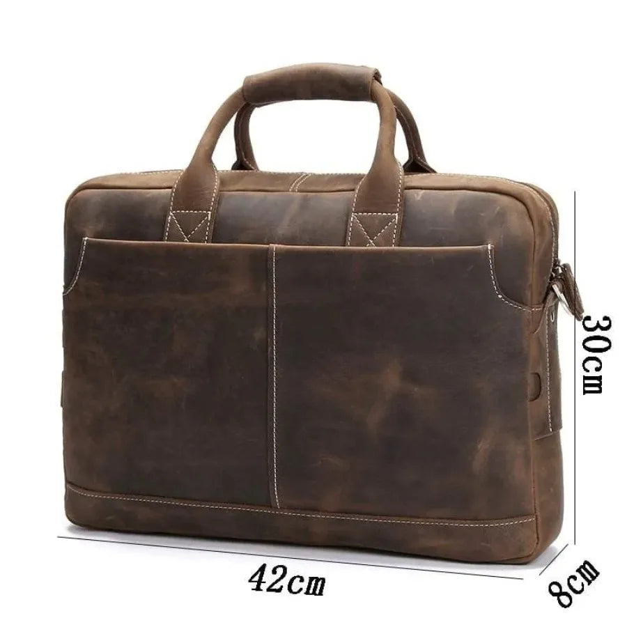 Vintage Leather Messenger Bag for Business Travel - Handcrafted Briefcase