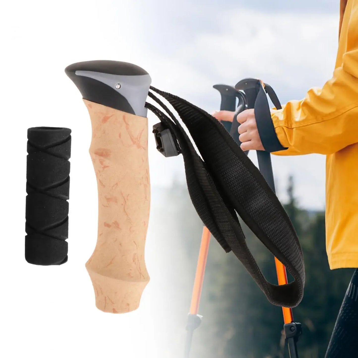 Trekking Pole Handle Walking Cane Grip Anti Slip Portable Walking Stick, Handle