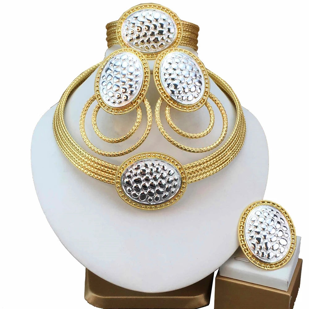 Latest Luxury Brazilian Wedding Jewelry Set Dubai Gold Plated Bridal Exaggerate Big Jewelry Sets FHK17246