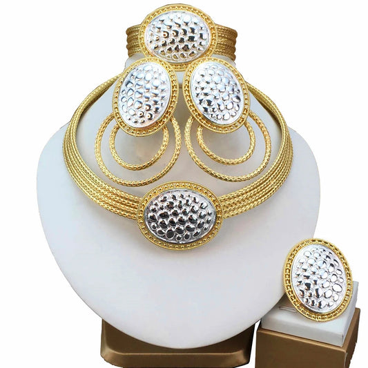 Latest Luxury Brazilian Wedding Jewelry Set Dubai Gold Plated Bridal Exaggerate Big Jewelry Sets FHK17246