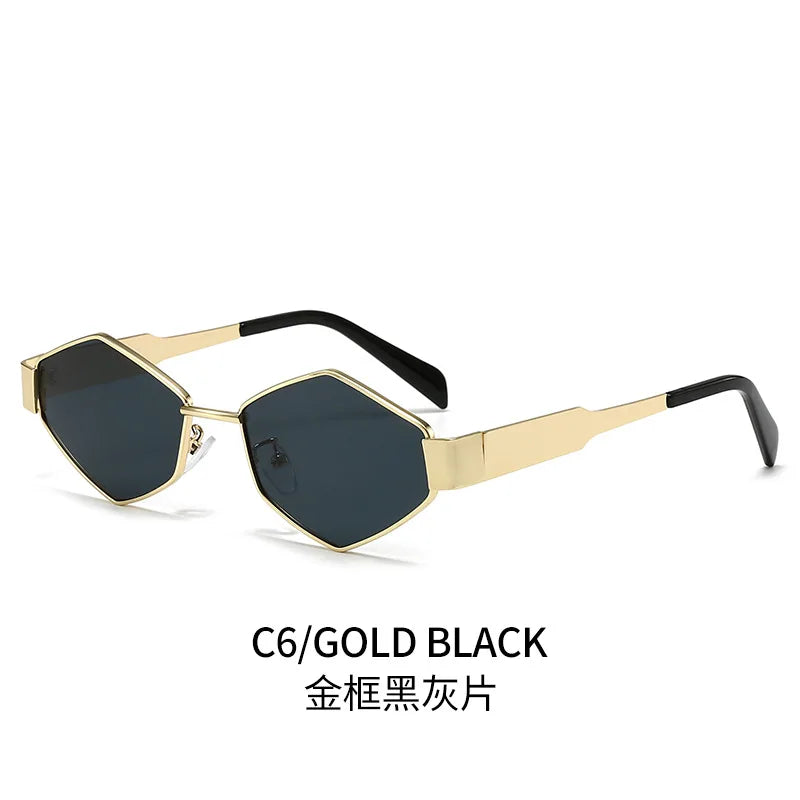Womens Designer Sunglasses Retro Small Rhombus Frame Arc Oval Frame Sun glasses for Men Metal Mirror Legs Green Lens Luxury