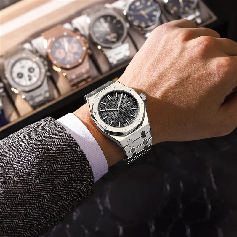 POEDAGAR Luxury Square Man Quartz Watch Waterproof Luminous Date Men's Watch High Quality Stainless Steel Business Men Watches