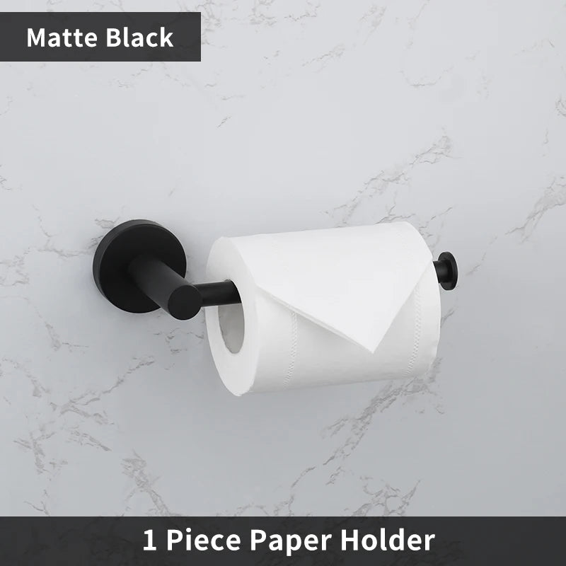 Bathroom Accessories Towel Rack Shelf Bar Roll Paper Holder With Cover Hand Towel Bar Holder Robe Hook Toilet Brush Holder Black