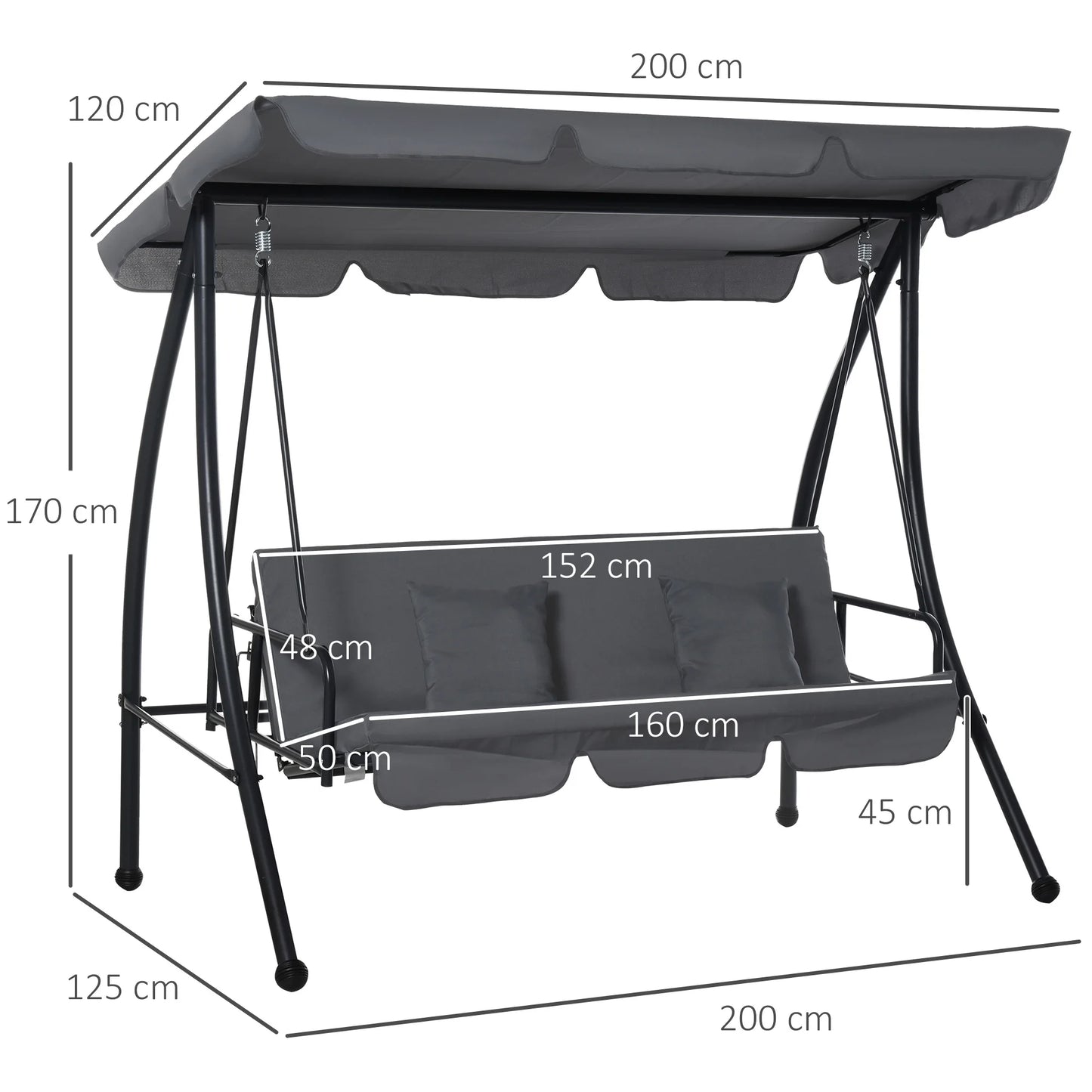Outsunny Outdoor 2-in-1 Swing Chair Lounger 3 Seater Garden Swing Seat Bed Hammock Bed Convertible Tilt Canopy W/ Cushion