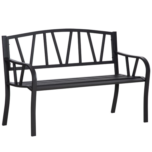 Outsunny 2-Seater Garden Bench Solid Metal Loveseat Outdoor Furniture for Patio Family Chair w/ Backrest Ergonomic Armrest